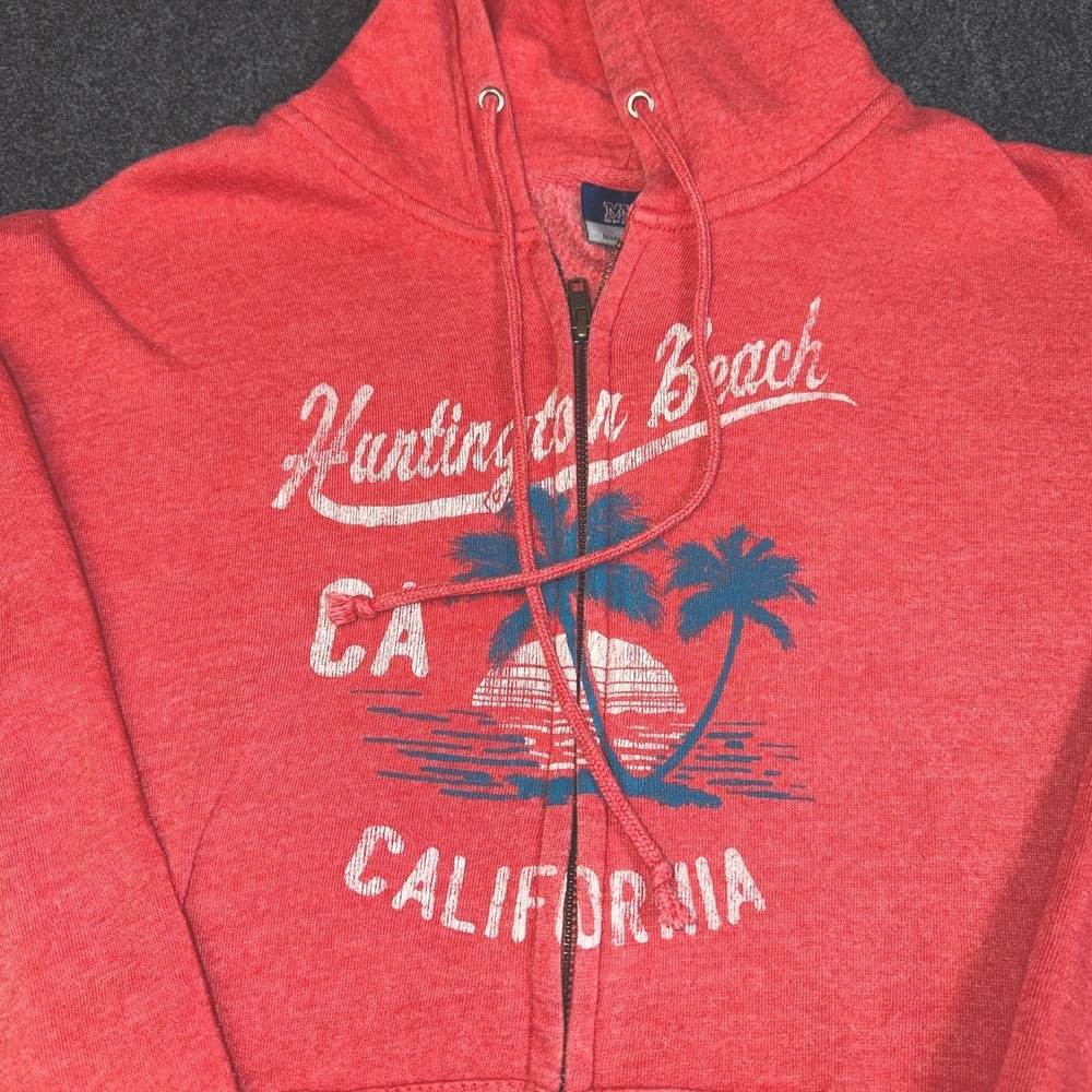 MV Sport Huntington Beach California Full Zip‎ Hoodie Pink XL Surf Beach Graphic